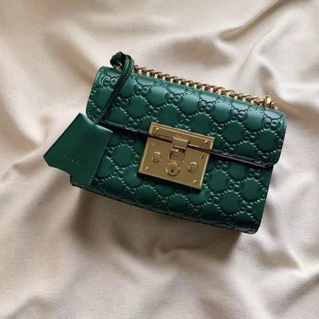 99新 GUCCI/古驰 翡翠绿padiock斜挎B4905