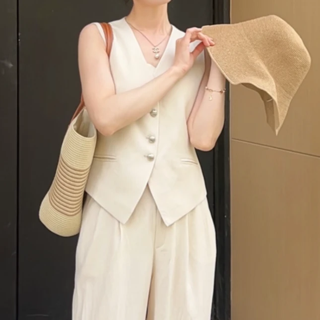 气质亚麻时尚百搭马甲慵懒风休闲风老钱风