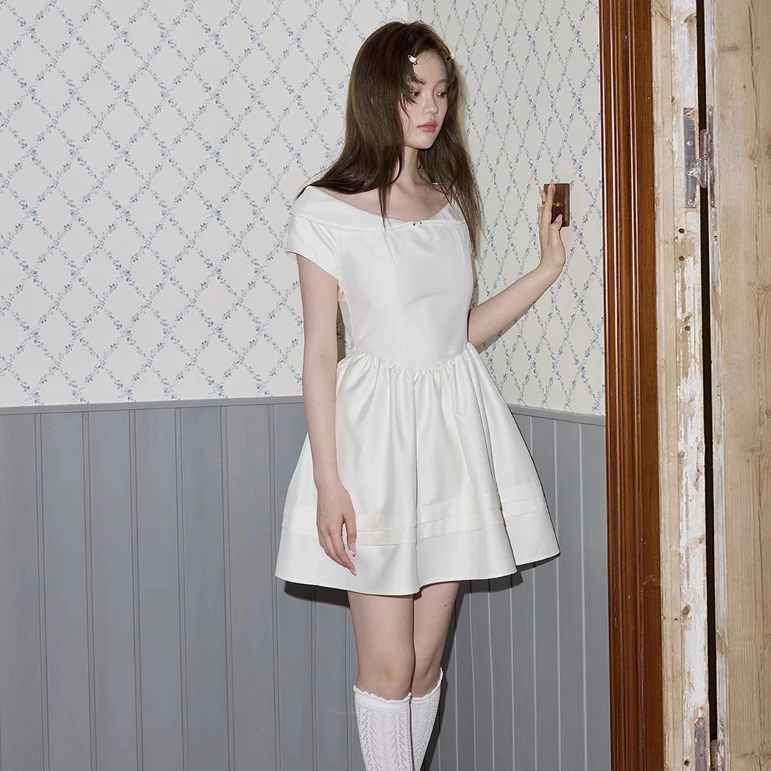 Romance Nanci高级感米白色气质收腰显瘦蓬蓬连衣裙生日公主裙