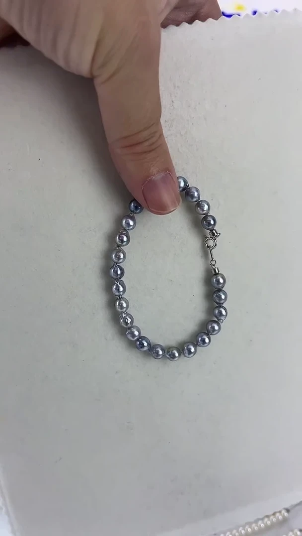 银S925镶嵌手链海水珍珠天然珍珠蓝精灵真多麻手链巴洛克