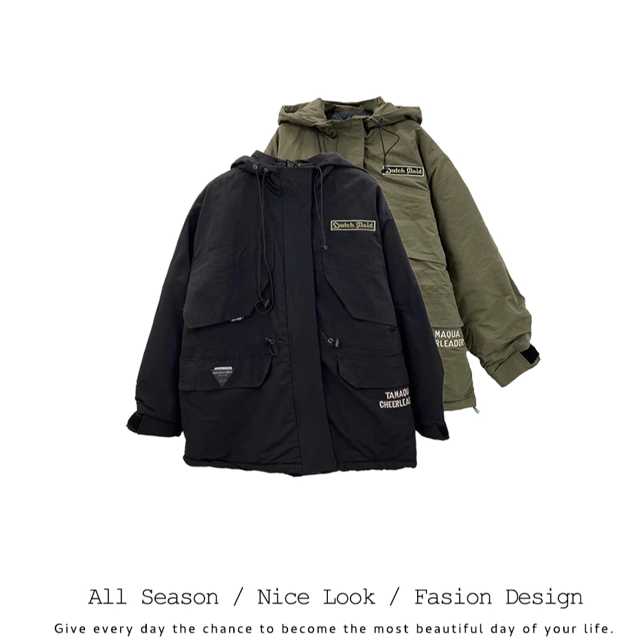 686  双色加绒拉链连帽抽绳百搭秋冬季外套款号#6937