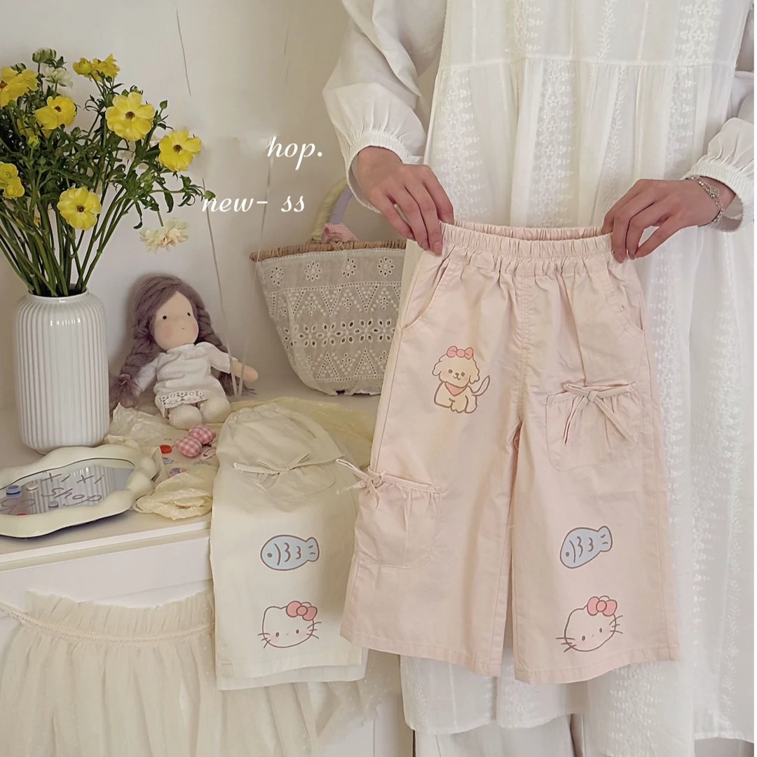 【小时候】2025春款kt猫口袋卡通蝴蝶结休闲裤