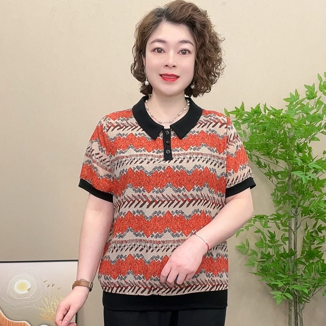 短袖夏季薄款妈妈装气质洋气中老年时尚宽松百搭女士显瘦小衫上衣