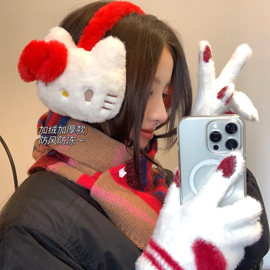 冬季防冻护耳耳套骑行耳包可爱卡通猫保暖耳机式毛绒耳罩女耳捂子