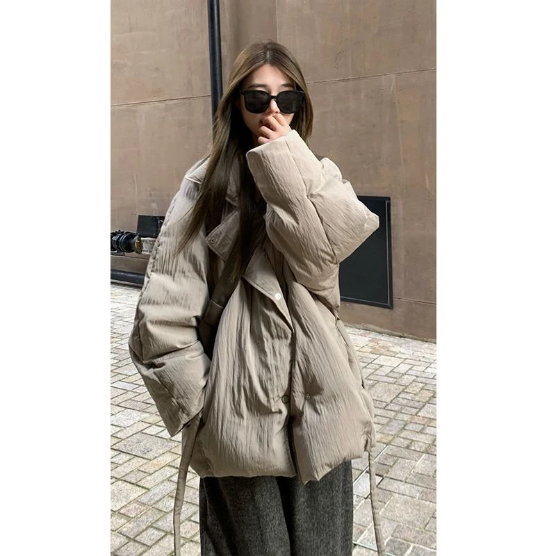 冬季2025时尚百搭好看舒适新款韩版辣妹风翻领保暖棉服外套上衣女