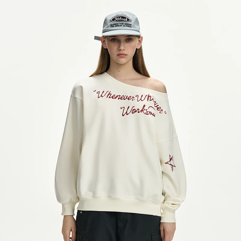 NICEBAD(原WORKSOUT)手写字母斜肩卫衣宽松时尚潮流春秋套头