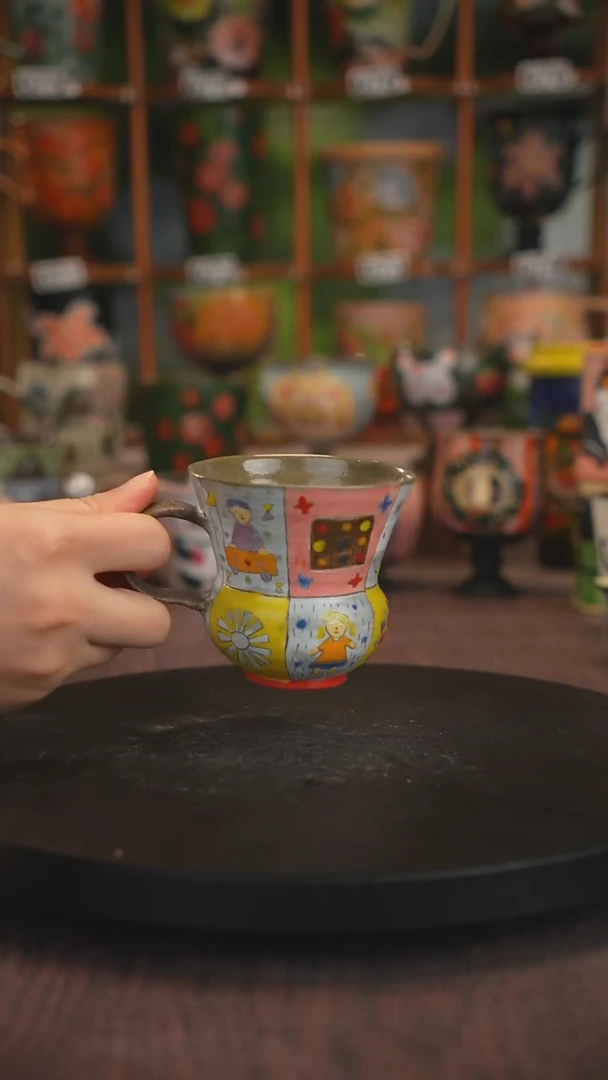 紫砂油画手绘釉下彩脏脏杯