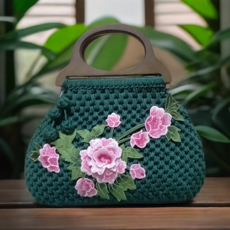 纯手工钩织复古民族风手拎包成品宽32厘米/20