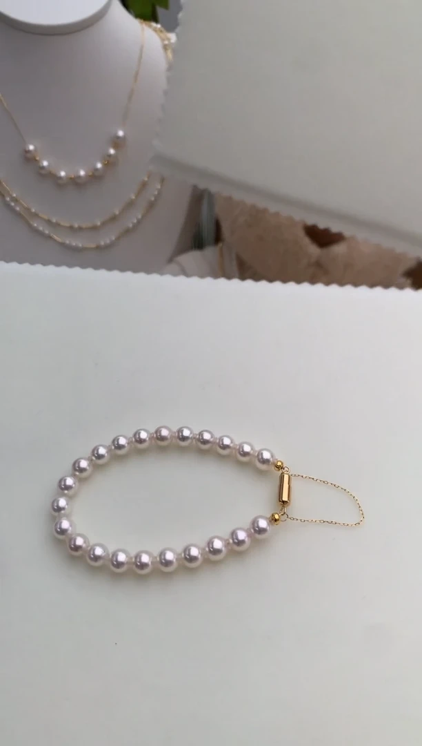 【闪购商品】海水珍珠手绳18K金镶嵌6-7全珠手链