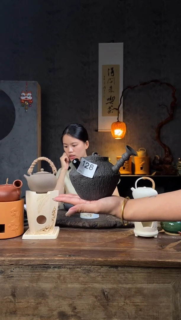 全手工潮州原矿砂铫壶黑陶双盖壶128