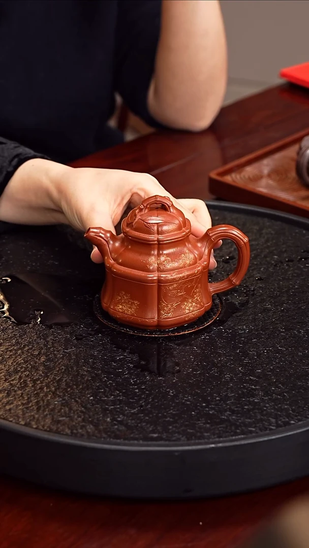 茶壶紫砂杨菲  六方竹鼎80 朱泥 230毫升