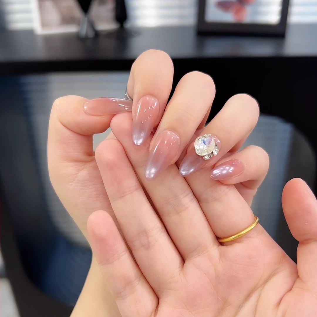 【紫雾梦境】纯欲猫眼裸色简约气质纯手工穿戴甲（12个甲片）