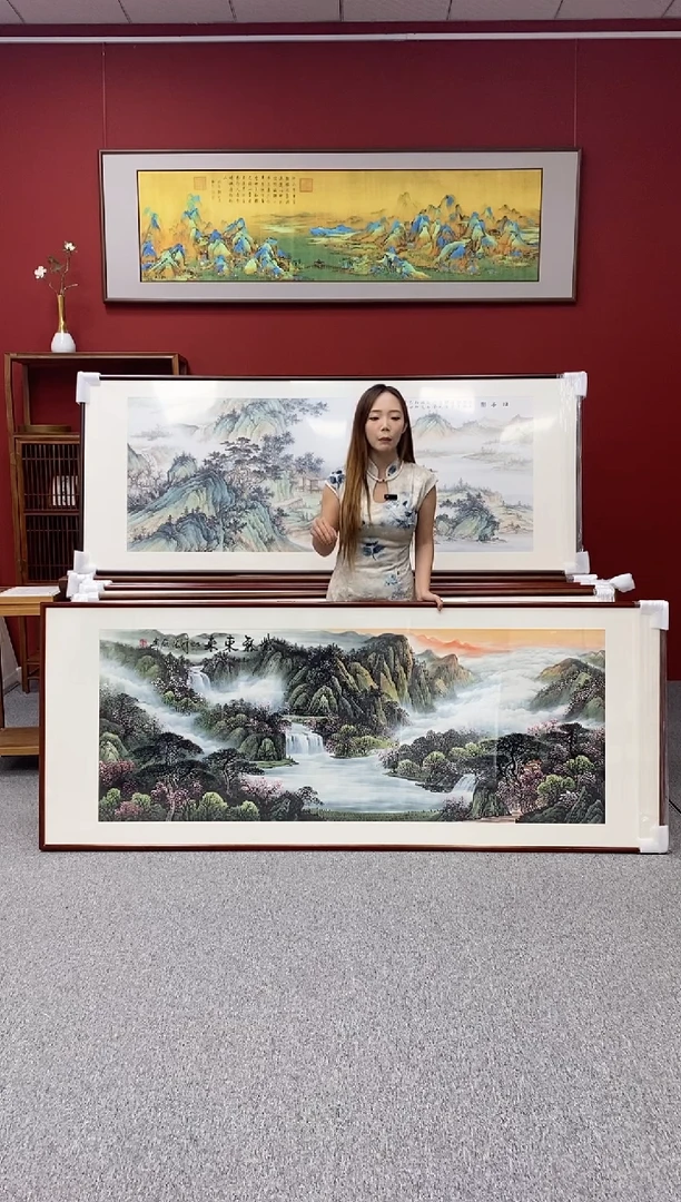 国画手绘 紫气东来 219*88
