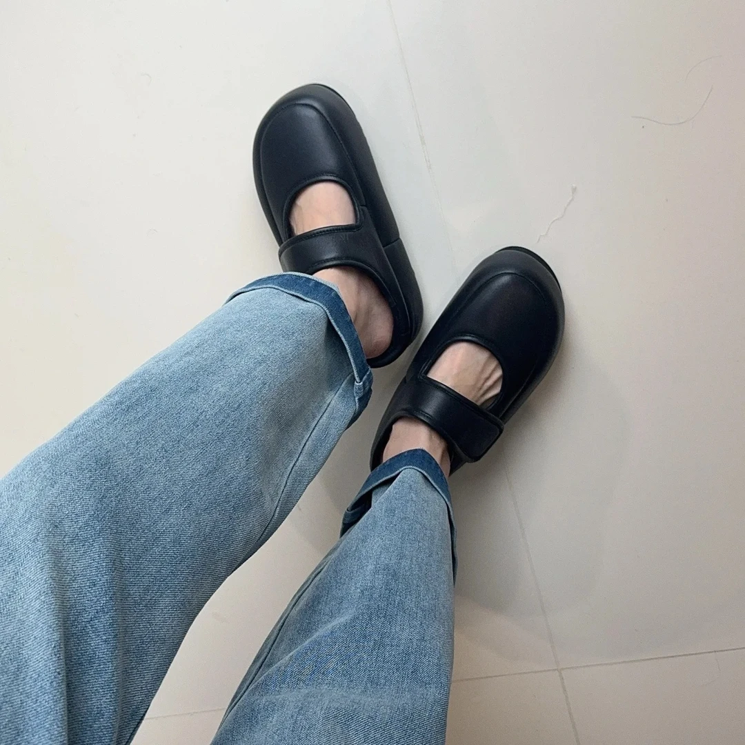 2025春夏厚底复古女鞋羊皮春季增高魔术贴玛丽珍鞋春夏