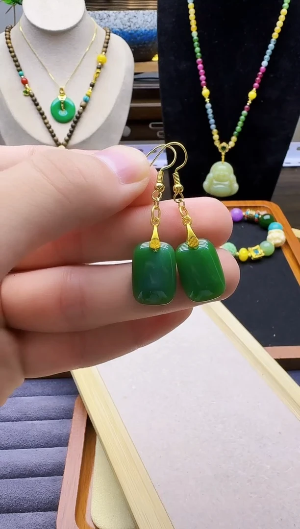 和田玉14K金镶嵌耳饰E111