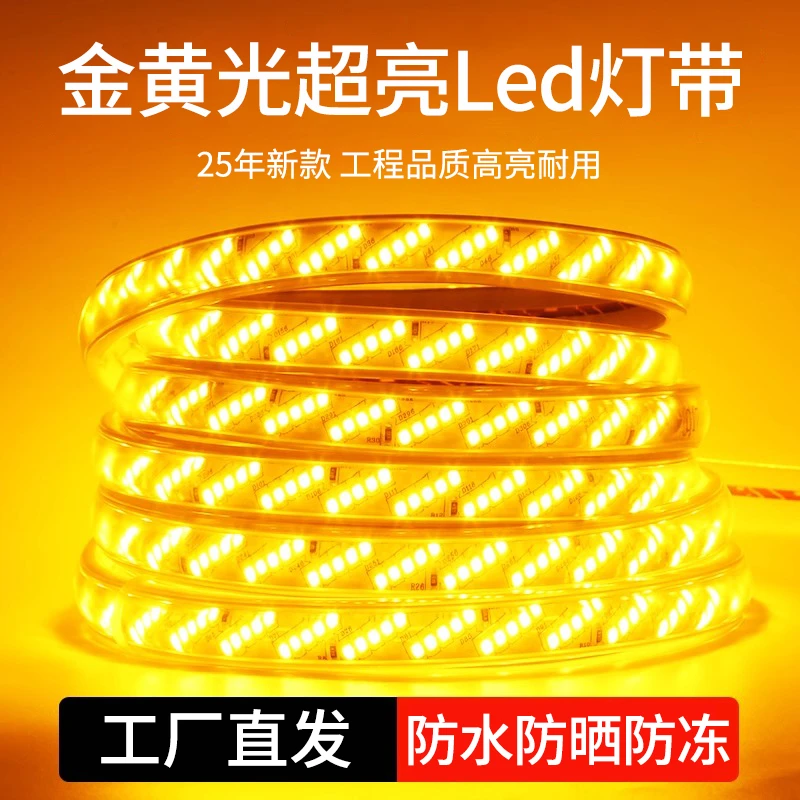 led灯带光源 金黄光超亮防水防晒防冻工程亮化家用客厅吊顶220V