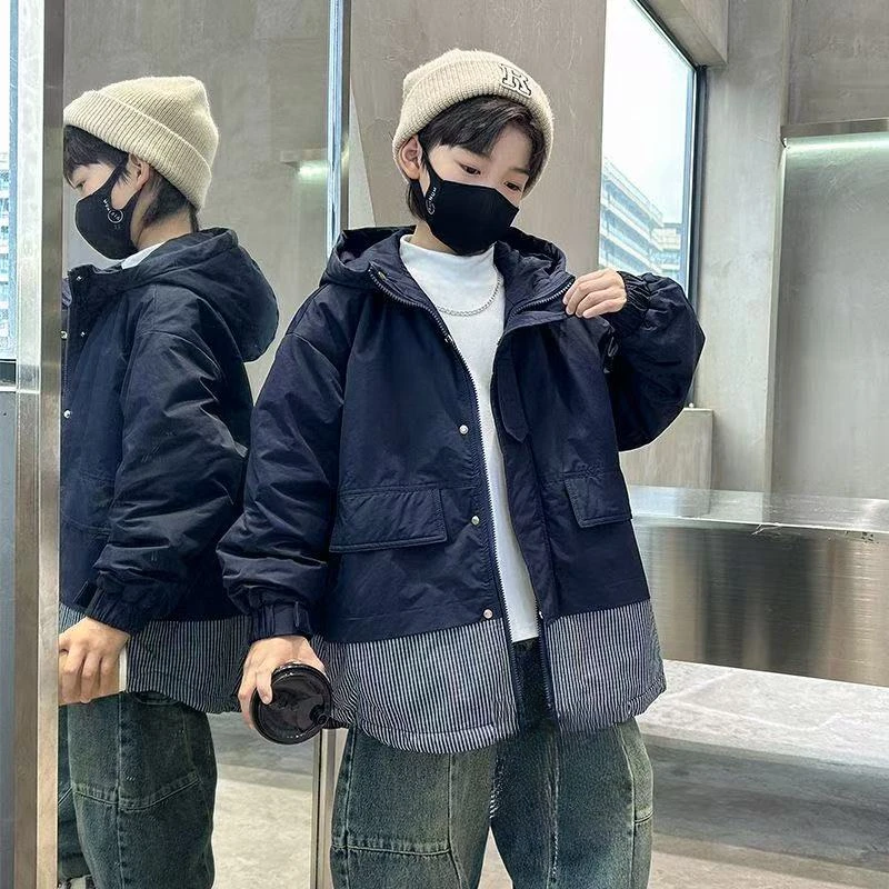 F00448男童冬季加厚款棉服2025年新款洋气棉衣中大童时尚保暖外套