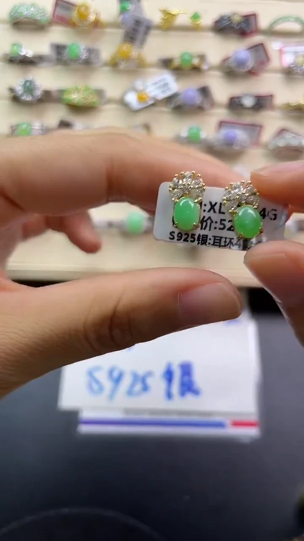 银S925镶嵌戒指翡翠翡翠 蛋面 银S925镶嵌