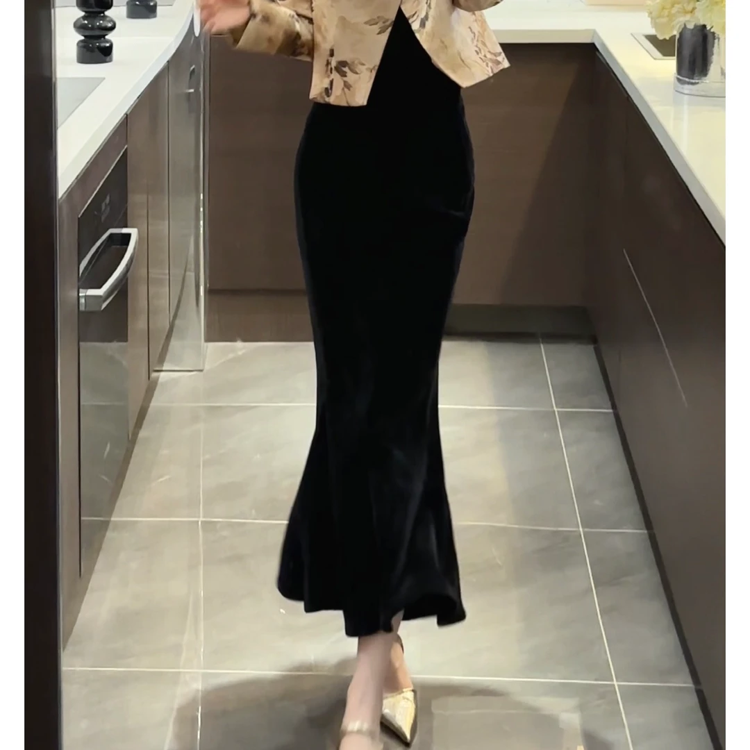 【周粥】【鱼尾裙】秋冬新款新中式国风复古半身裙气质显瘦JJQ4TZ5459