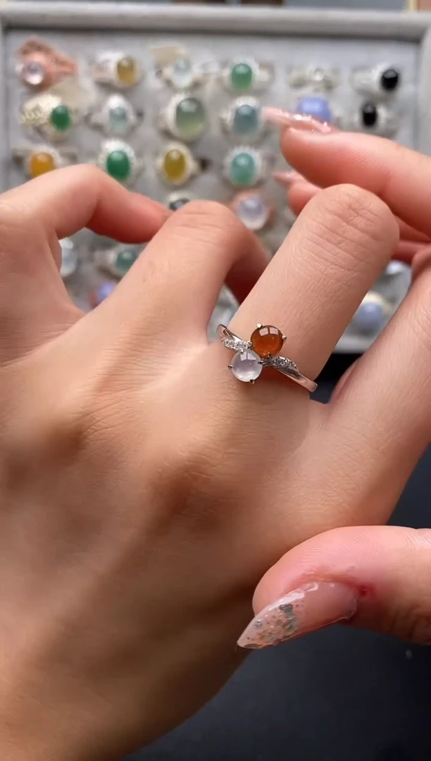 翡翠戒指银S925镶嵌天然A货翡翠444444+8