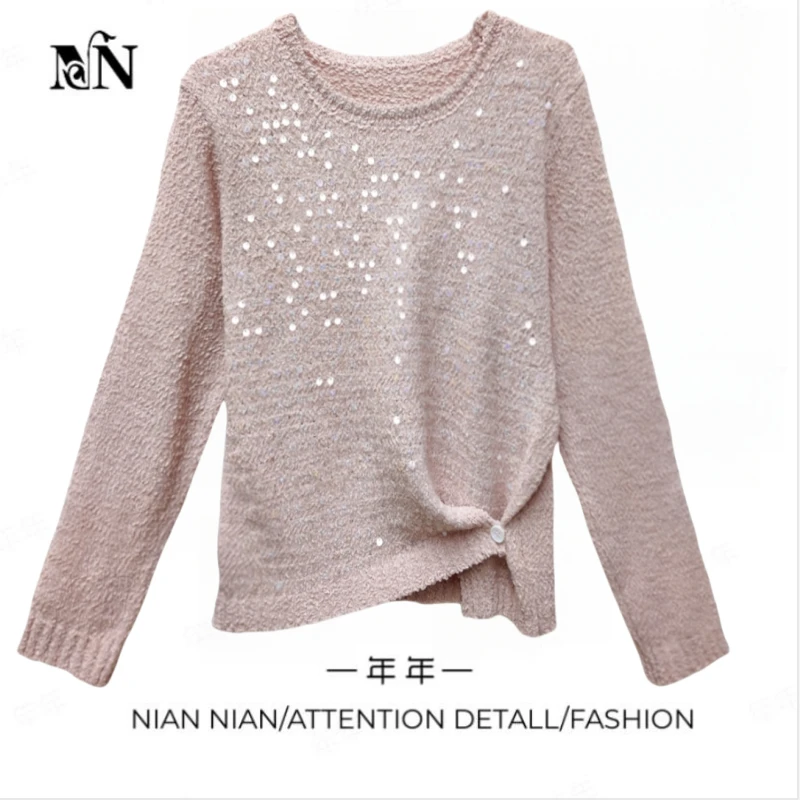 〖凯莉日记〗2025年夏季新款韩系亮片短针织衫女别致开叉纽扣薄毛衣