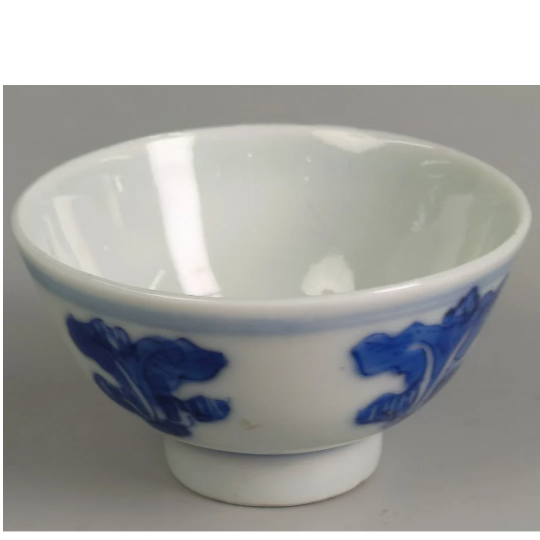 晚清 青花白菜百财纹杯XC-0074-口径6.8 高度3.8