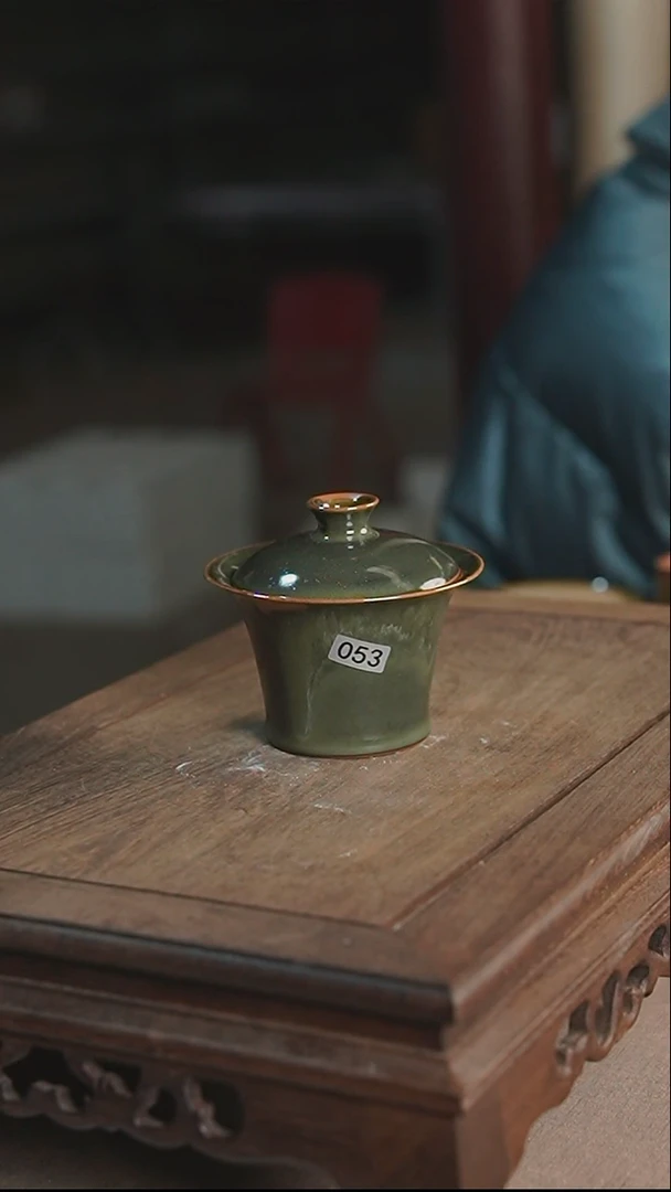 杯053号茶叶末洒金马蹄盖碗瑕品