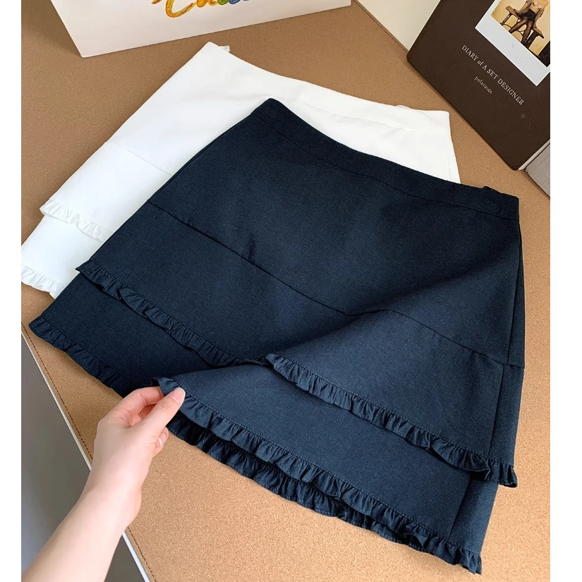 木耳高腰显瘦半身裙夏季薄款时尚防走光轻熟风通勤小个子A字短裙