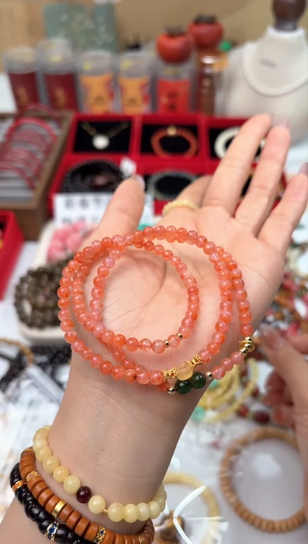 【闪购商品】南红玛瑙手串未镶嵌约4mm冰飘南红设计款三圈