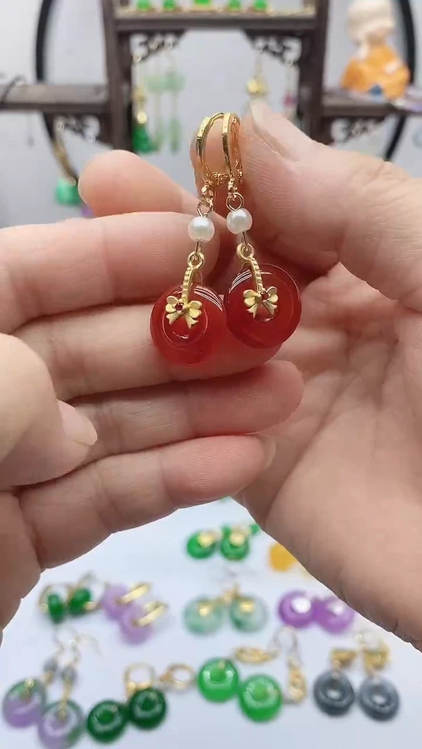 南红玛瑙14K金镶嵌耳饰200