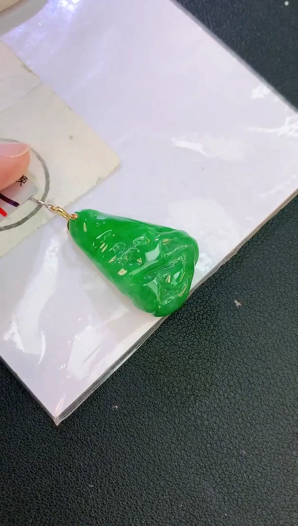 翡翠18K金镶嵌颈饰赠礼盒证书 麦麦