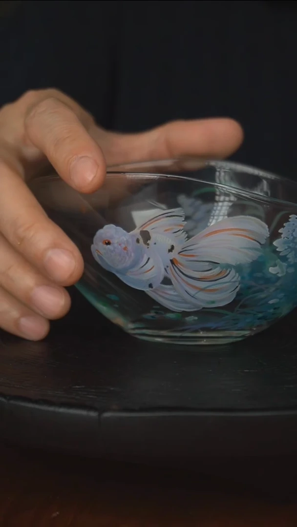 手绘金鱼玻璃公道杯