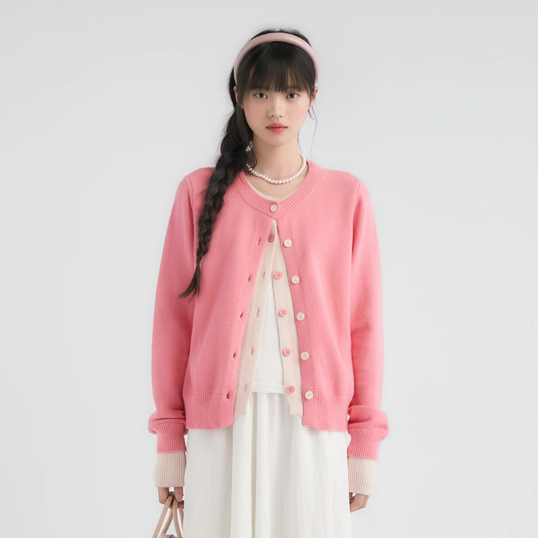 King Prince假两件修身毛衣外套小香风长袖针织短款时尚百搭圆领