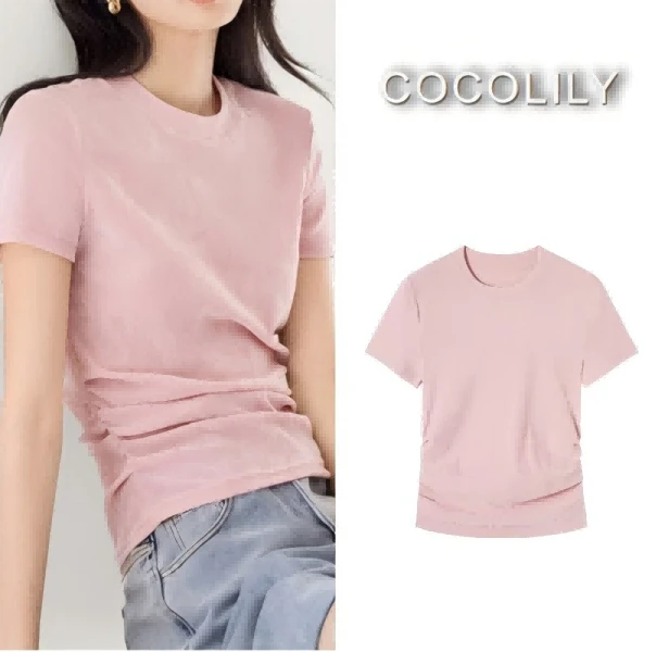 【小云总专属】COCO LILY天丝抽褶收腰辣妹正肩T恤5711