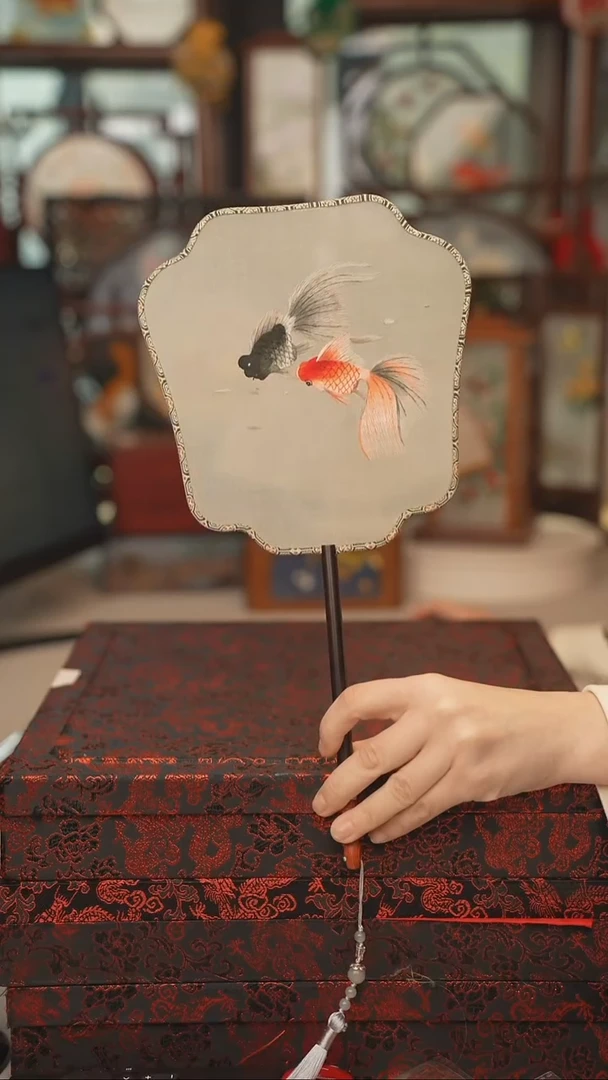 扇子团扇 绣花双面非遗