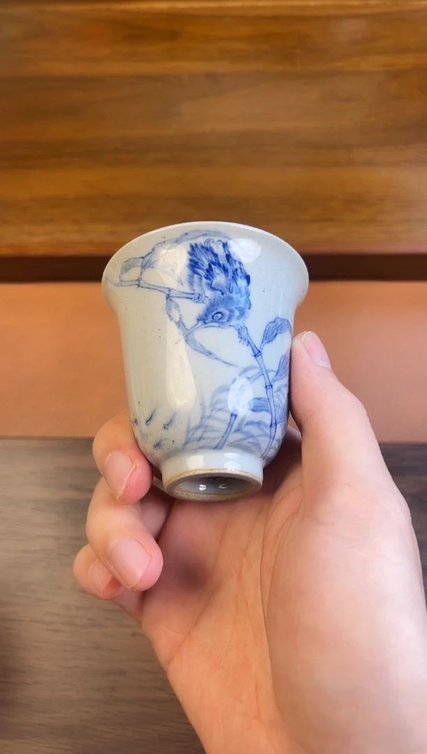 问青坊纯手工手绘青花单翠柴窑闻香杯