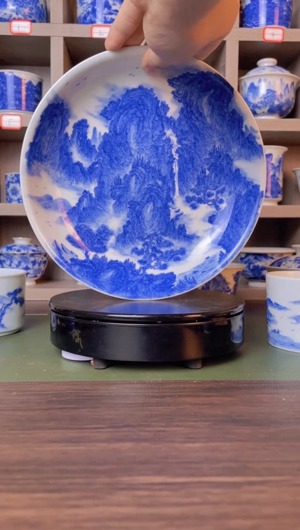 精工青花山水壶承