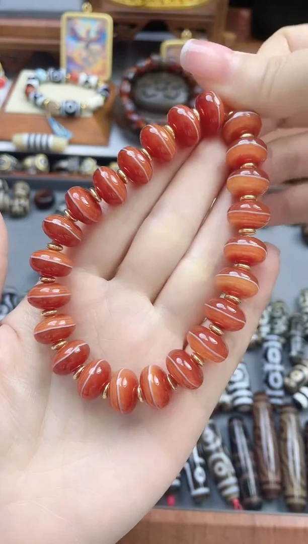 玛瑙/玉髓手串未镶嵌聚宝盆算盘手串12mm
