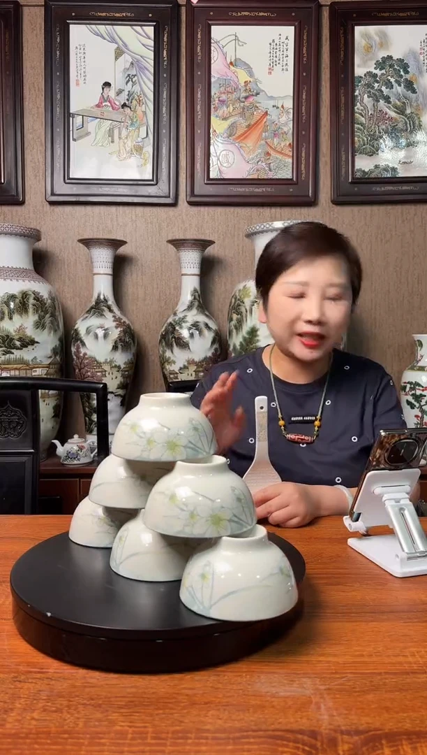 碗景德镇陶瓷水仙花碗六个带一个饭勺