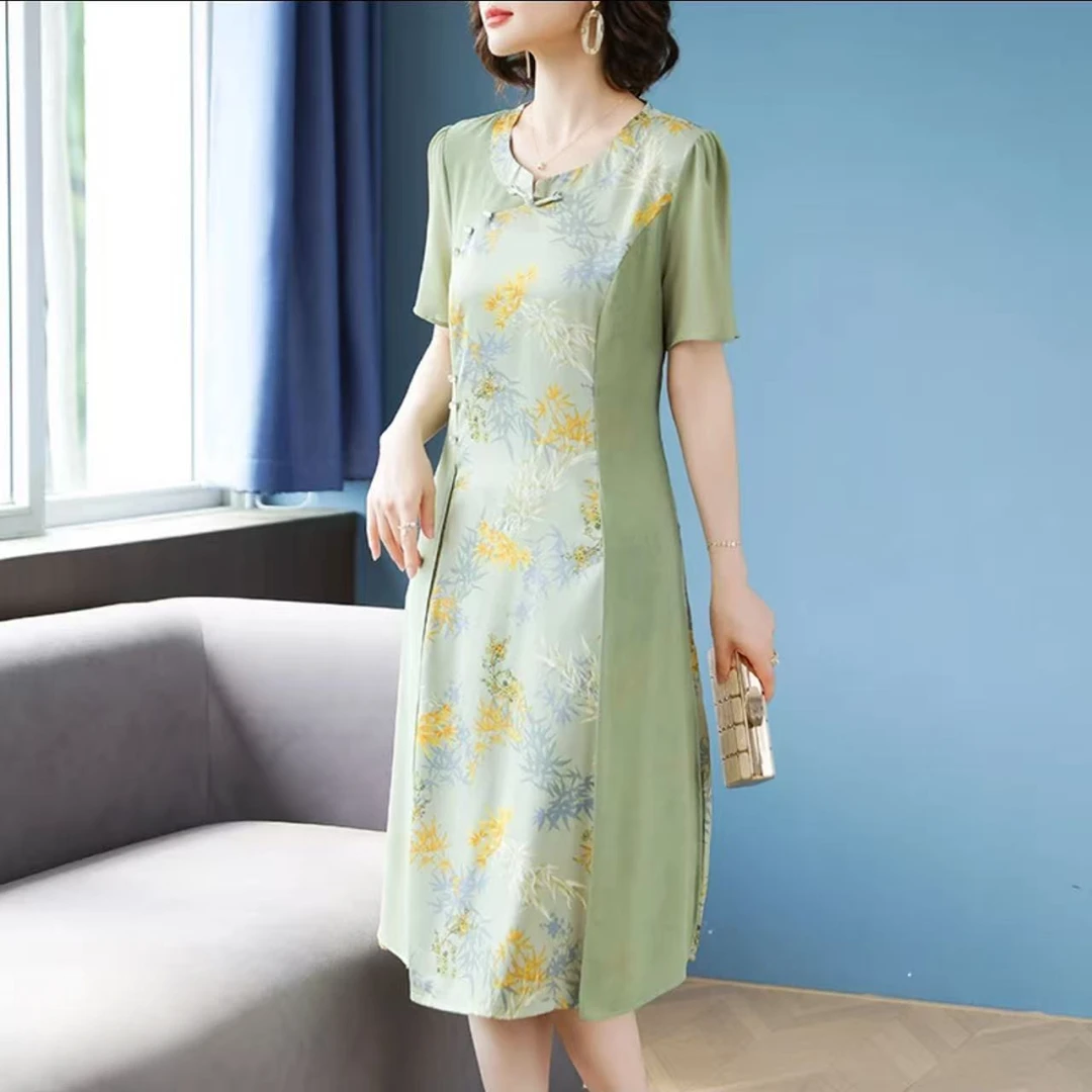 M269 气质改良式连衣裙显瘦时尚修身日常优雅过膝洋气连衣裙