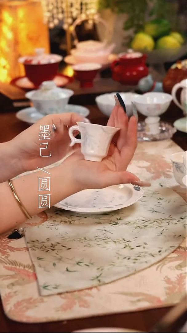 青己-浅绘-紫藤垂云-青灯提耳茶杯