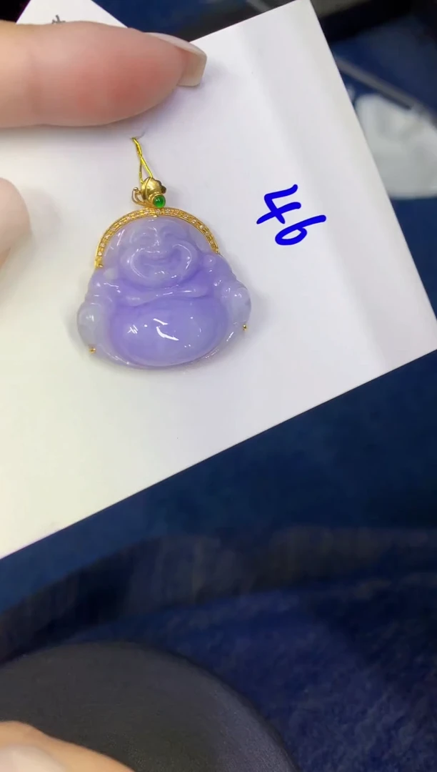 颈饰18K金镶嵌翡翠缅甸天然翡翠A货