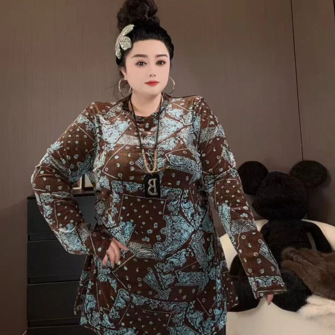 （大美）复古丝绒洋气超级显瘦百搭中长上衣8912