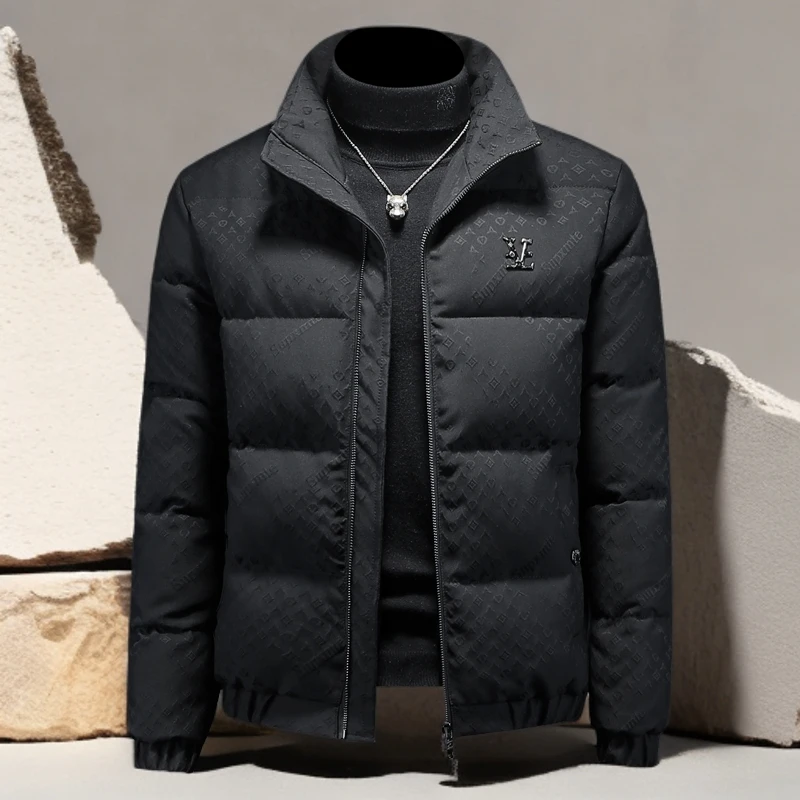 诺顿雷斯新款提花羽绒服男士潮流短款立领加厚90绒保暖冬季外套潮