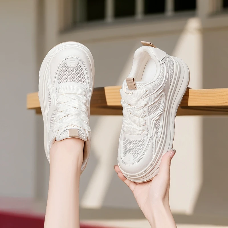 Daphne/达芙妮厚底小白鞋女2025新款夏季时尚百搭透气网面休闲鞋