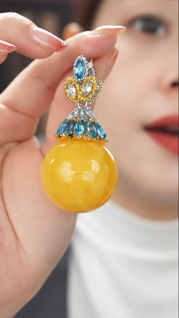 琥珀吊坠(不含链)未镶嵌精品蜜蜡圆珠吊坠