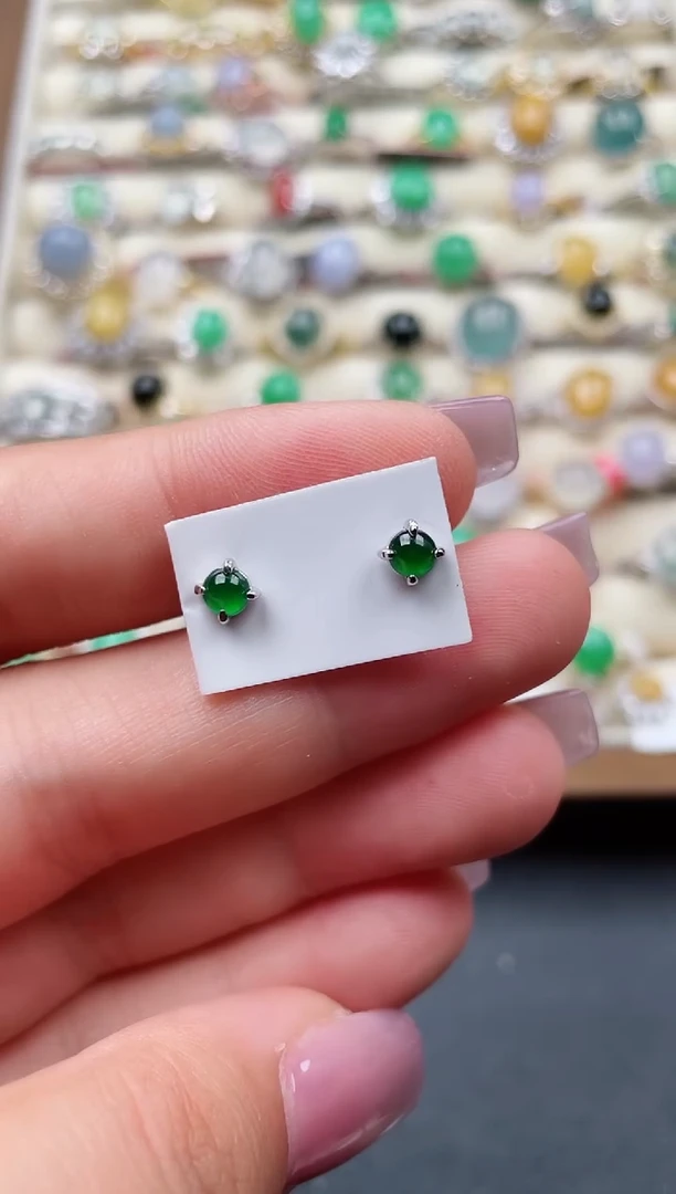 银S925镶嵌翡翠耳饰36