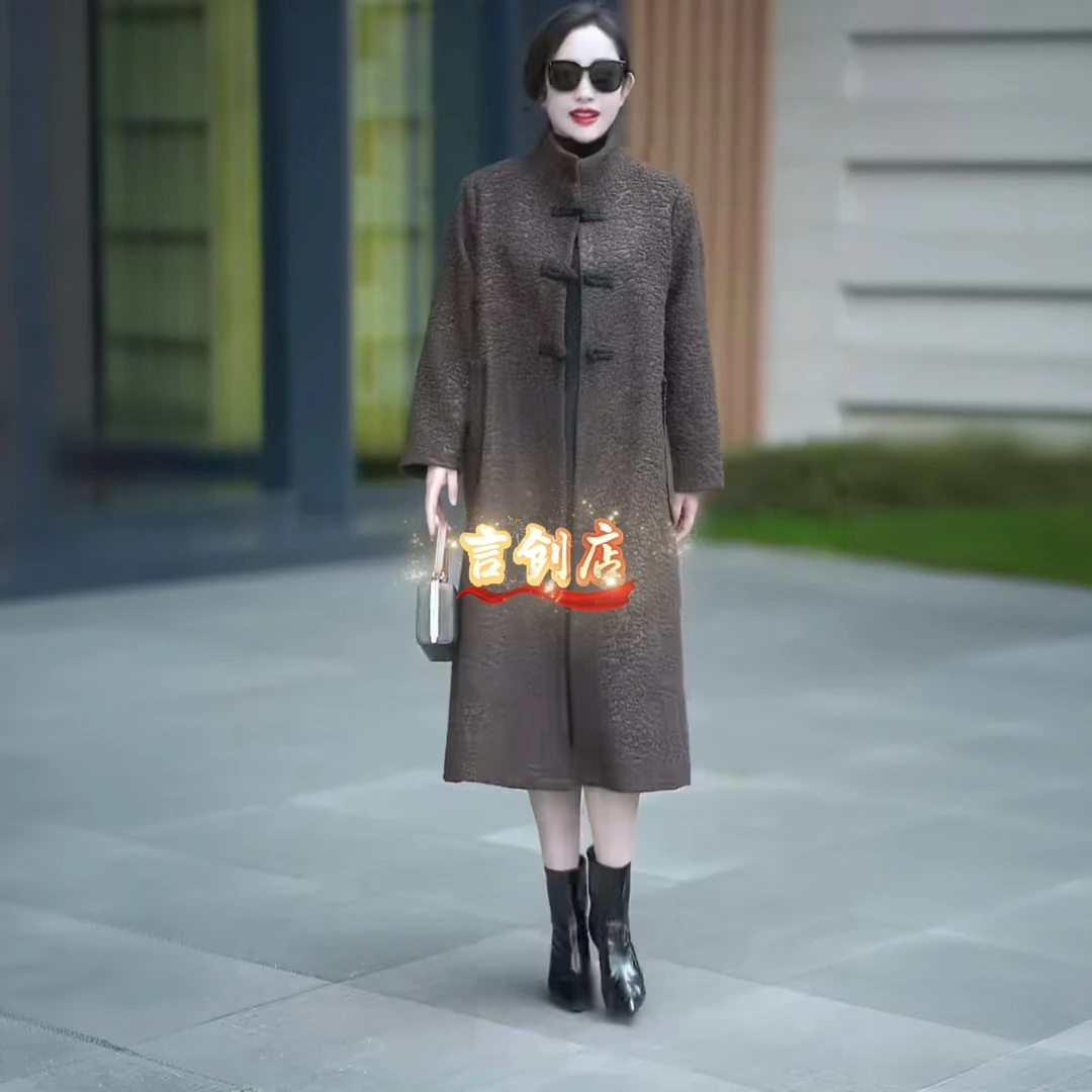 1946时尚新款原版中长款毛呢气质盘扣大衣复古中式民族风外套160