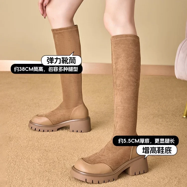 大东长筒靴女鞋冬季时尚舒适简约圆头粗跟过膝靴鞋0652