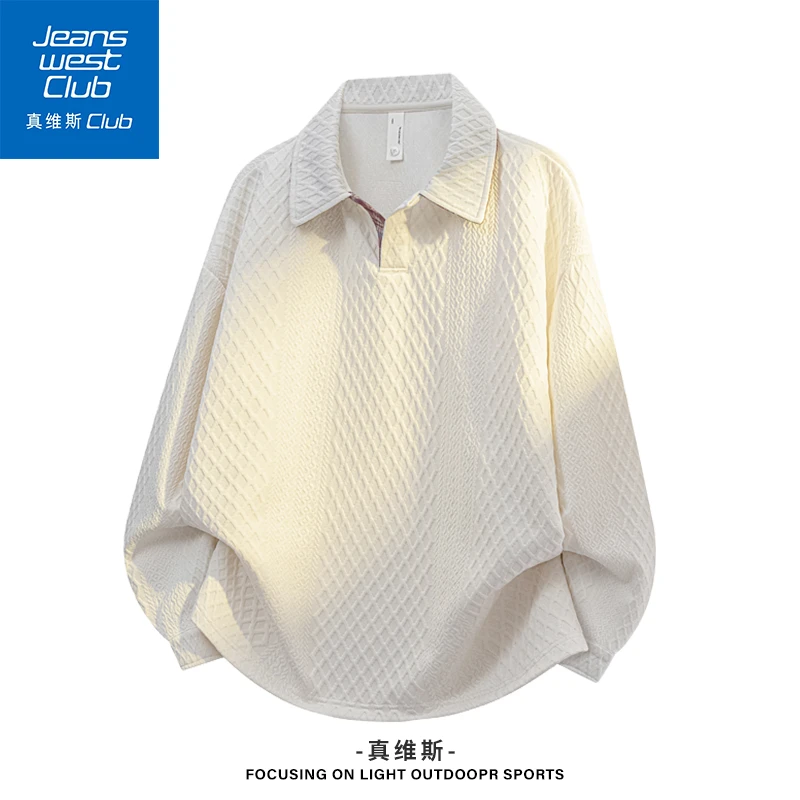真维斯club秋季新款肌理感翻领卫衣男美式潮流休闲宽松百搭上衣男